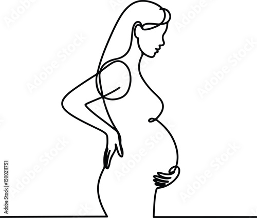 Pregnant Woman One Line Drawing – Minimal Silhouette Art Set Motherhood Line Art – Expecting Mom Silhouette Vector Set