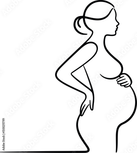 Pregnant Woman One Line Drawing – Minimal Silhouette Art Set Motherhood Line Art – Expecting Mom Silhouette Vector Set