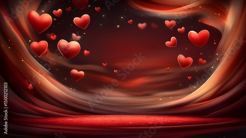 Romantic Red Hearts Floating Background Valentines Day