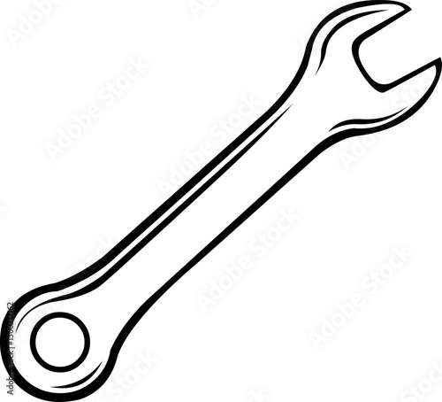 vector illustration drawing black and white icon wrench spanner