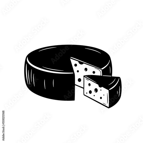 Cheese wheel with several cut slices and visible cheese holes, vector icon illustration. Local farms and agriculture concept. Supermarket sales, food ingredients 