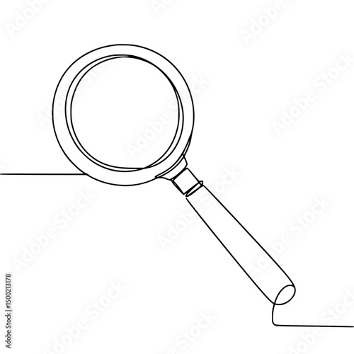 Vector magnifying glass in continuous line style. Search and detectives concept. Reading tool for older people