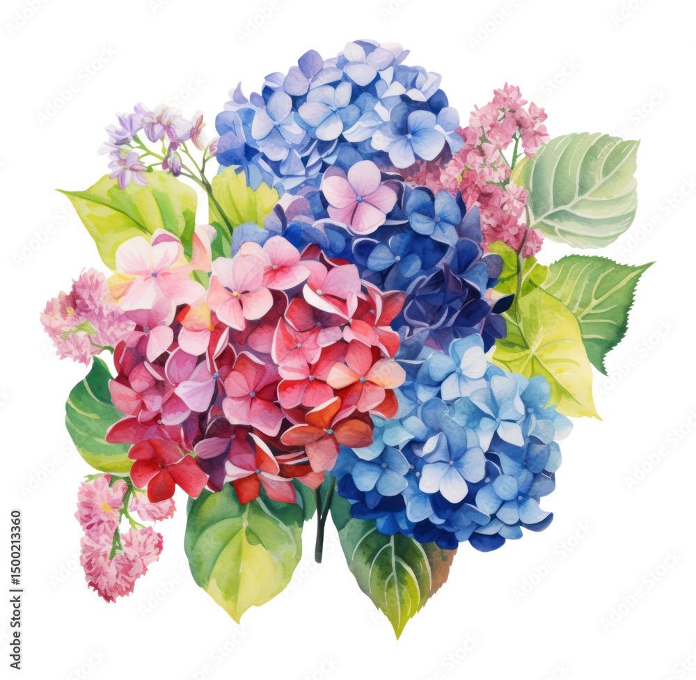 Fototapeta premium PNG Hydrangea bouquet watercolor hydrangea painting.