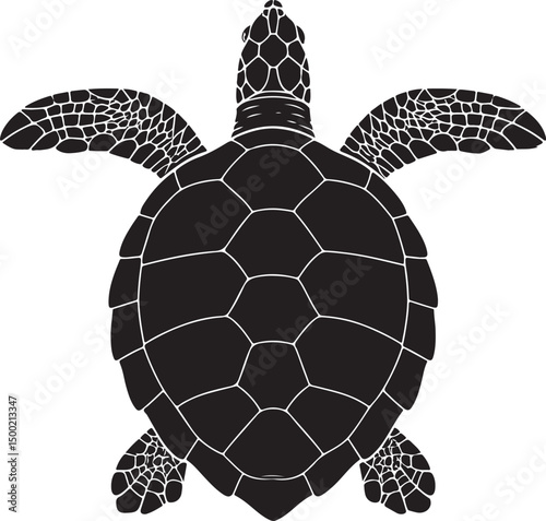 Hawksbill Sea Turtle Vector Silhouette on White Background