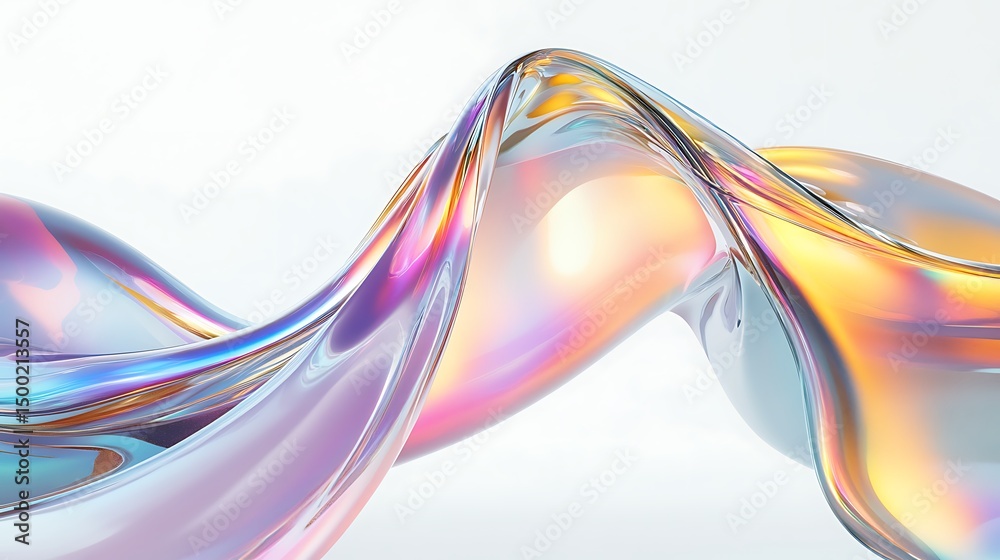 Naklejka premium High-gloss abstract holographic reflections flowing over a solid white background.