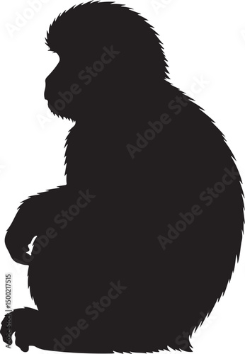 Japanese Macaque Side View Silhouette Vector
