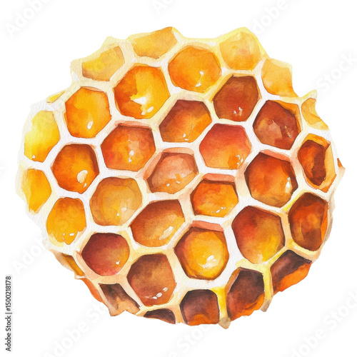 Watercolor honey comb art on transparent background