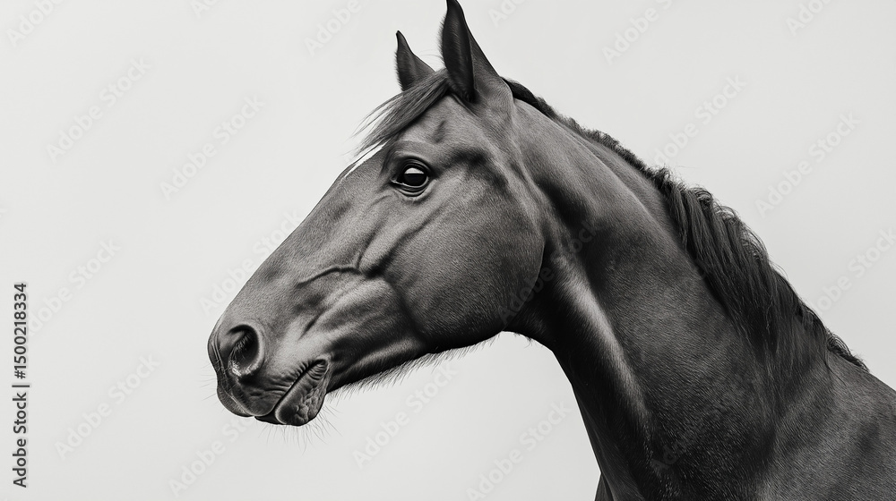 Obraz premium An American Quarter Horse standing proudly with a muscular build and refined features, isolated on a clean white background, showcasing its strength, agility, and calm demeanor. 