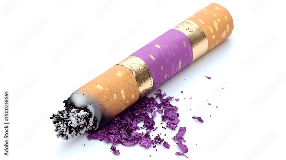 Obraz premium Smoked Cigarette with Purple Glitter Ashes Abstract Still Life Photography