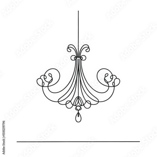 Elegant line drawing of a vintage chandelier with ornate details  
