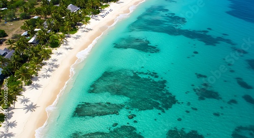 Aerial view of tropical beach with crystal clear water