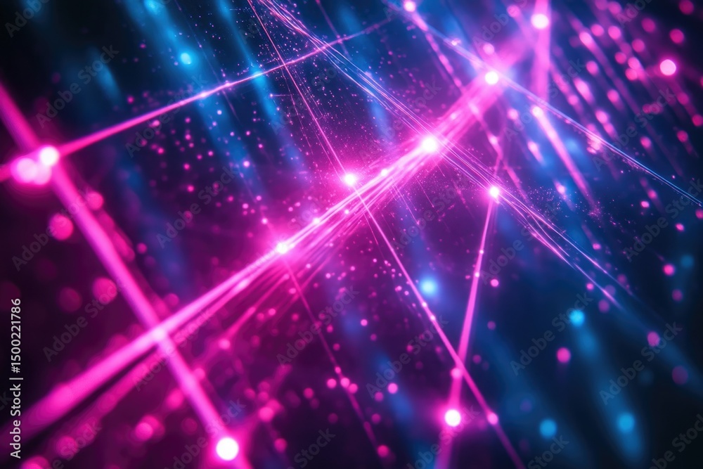 Abstract network connections with glowing pink and blue lights, creating a futuristic, digital, and high-tech aesthetic. Abstract network connections with glowing pink and blue lights, creating a futuristic, digital, and high-tech aesthetic.