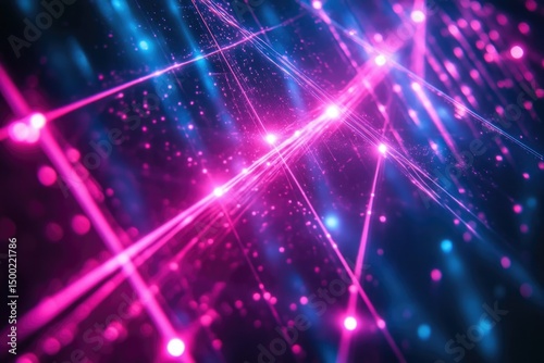 Abstract network connections with glowing pink and blue lights, creating a futuristic, digital, and high-tech aesthetic.