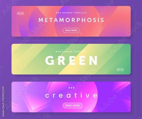 Colorful web banners with abstract vibrant gradient background and bold text. Header design for website. Ideal for digital ads, promotions, or marketing campaigns.