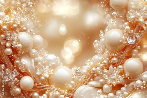 Elegant Display Of Pearls Crystals And Flowers In Soft Light