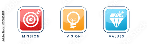 Mission Vision Values infographic Banner template. Company goal infographic design with Modern flat icon design. 