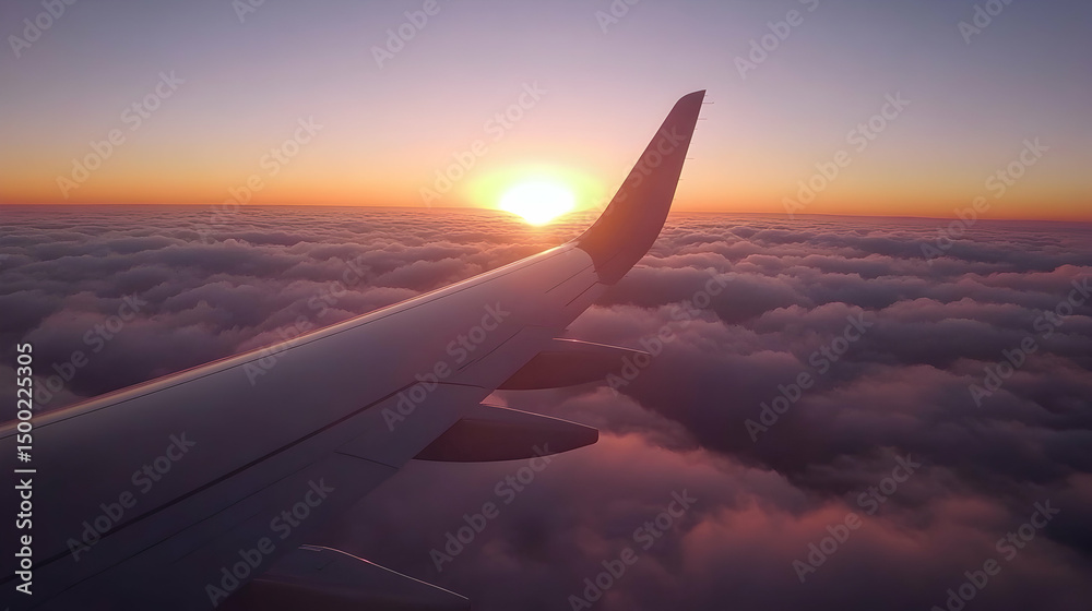 Obraz premium Airplane wing at sunset through c 752CB