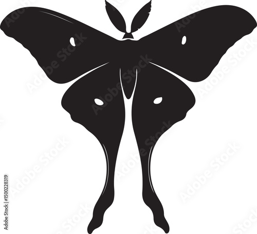 Luna Moth Top View Silhouette Vector