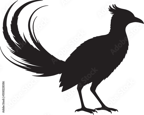 Lyrebird Side View Silhouette Vector