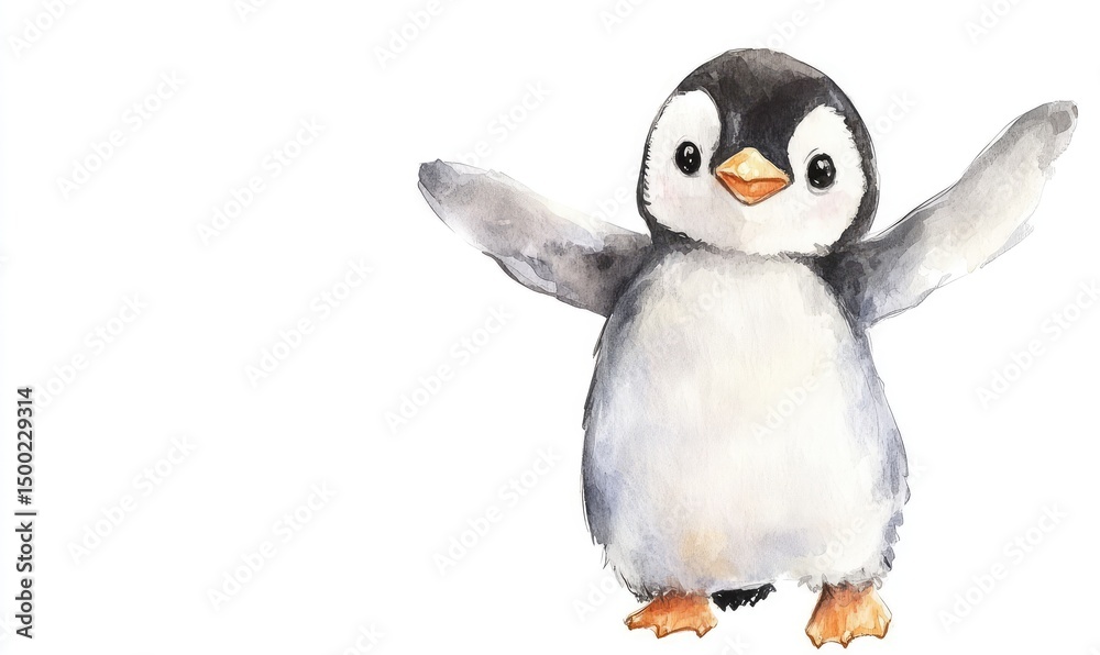 Obraz premium Kid penguin doll watercolor. AI generated illustration.