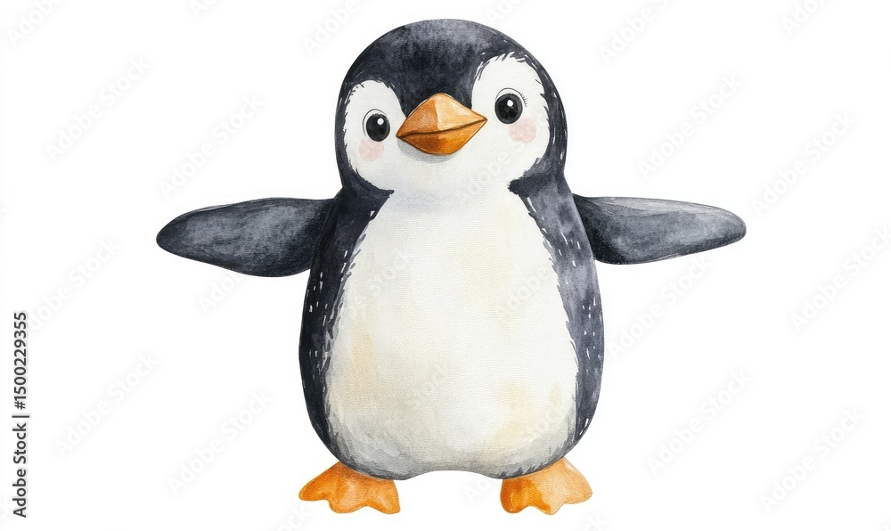 Fototapeta premium Kid penguin doll watercolor. AI generated illustration.