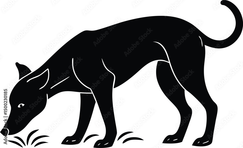 Fototapeta premium silhouette of dog sniffing ground 