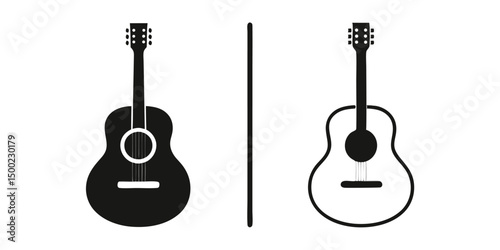 acoustic guitar, black and white, minimalist, vector illustration, simple design
