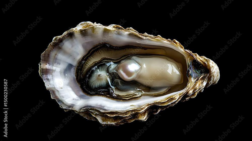 Naklejka premium An Open Oyster Shell with a Singl F51A3