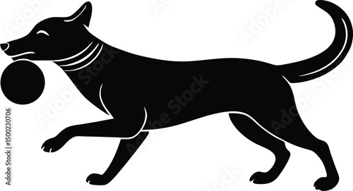 dog running with ball,dog running with ball silhouette,fetching dog silhouette