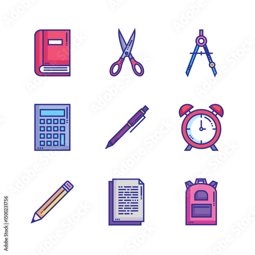 Line Art School Supplies Collection with Book, Backpack and Stationery