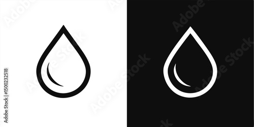a simple black and white water drop icon, minimalist style, symmetric, clean lines, graphic design
