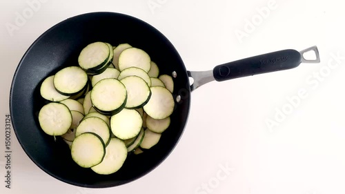 Fresh Zucchini Veggies Cooking in a Wok Vegan and Vegetarian Frying Pan Recipe