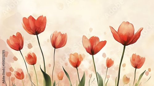 Digital illustration of several red tulips against a soft, watercolor-like background.