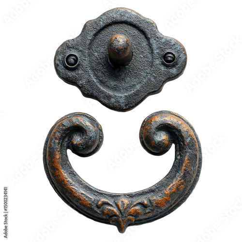 Antique bronze drawer pull handle vintage furniture hardware restoration on transparent background