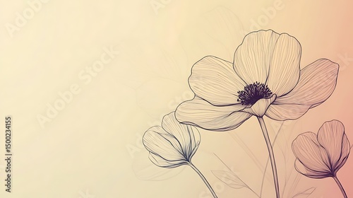 Digital illustration of delicate poppies rendered in black line art against a plain background.