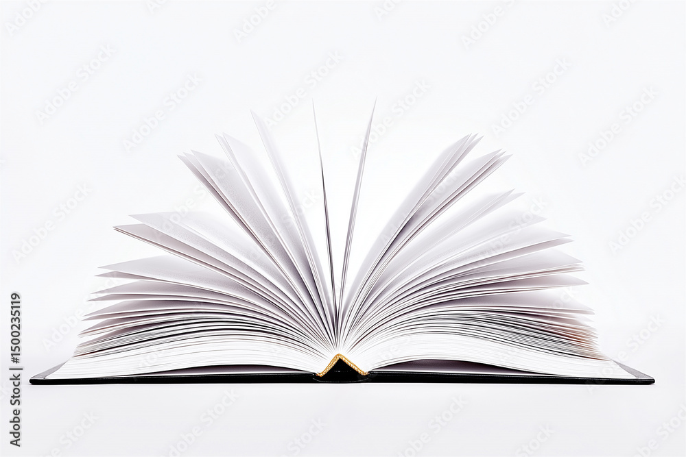 Obraz premium Pages of an open book spread widely on a clean surface inviting readers to explore new worlds and ideas