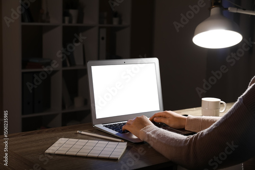 Woman with modern laptop, n...
