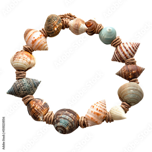 Trendy Rustic Shell Necklace with an Eclectic Mix Isolated on Transparent Background