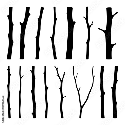Set of wooden stick black silhouette vector 