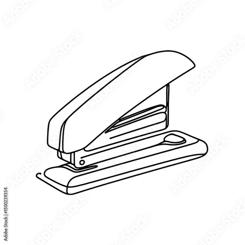 Simple black and white line drawing of a stapler on a flat surface  