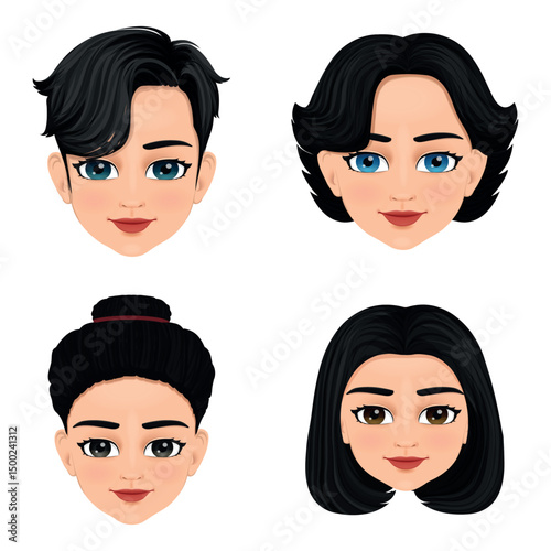 young and beautiful women faces with short hair