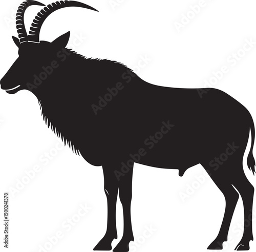 Roan Antelope Side View Silhouette Vector