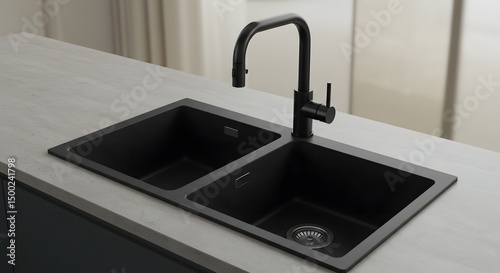 Modern Black Granite Kitchen Sink with Faucet