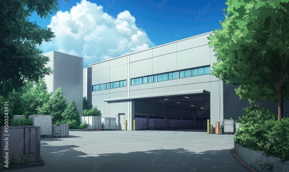 Naklejka premium Modern warehouse office exterior design. AI generated illustration.