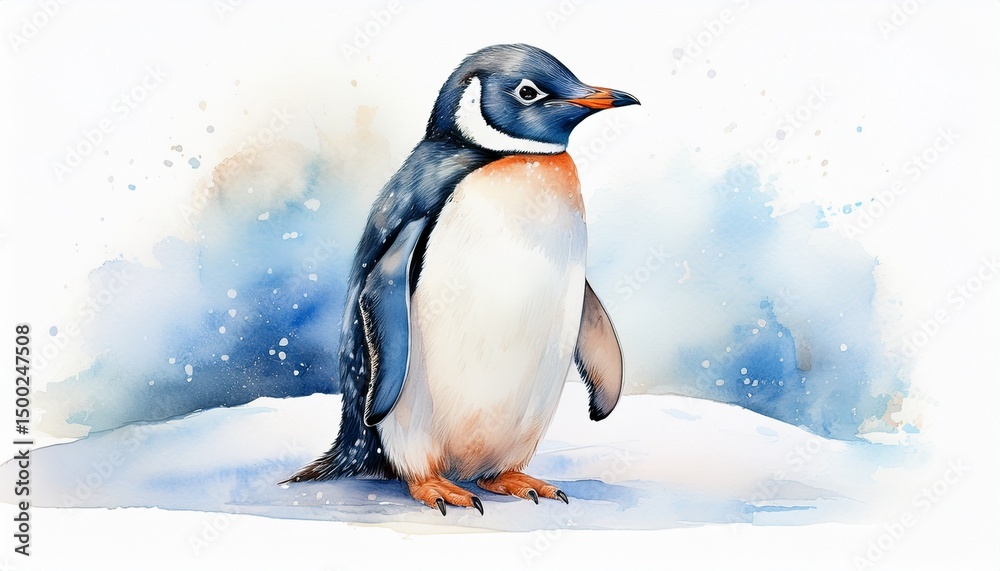 Fototapeta premium Lustiger Pinguin – Aquarell im Schneelook mit sanften Farben