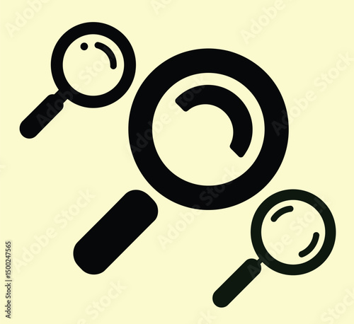 Magnifying Glass Search Find Zoom Investigate Research Icon Set Vector