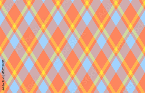 Argyle pattern of geometric rhombus. Harlequin check wallpaper design. Classic diamond shaped textile material for web background, print fabric clothing, sweater, wrapping paper, gift card, invitation