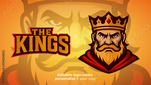Royal King Mascot Logo Vector – Noble Crowned Leader with Stern Face for Esport Team, Gaming Logo, Streamer Brand or Tactical Medieval Competitive Identity
