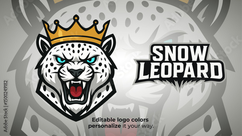 Snow Leopard King Logo – Crowned Esport Mascot Vector for Gaming Teams
