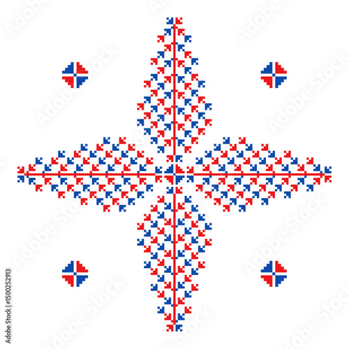 Red and blue decorative embroidery pixel ornament tile